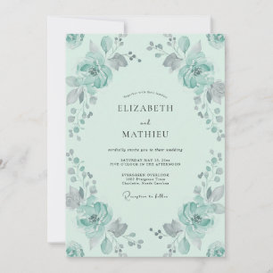 Mint Ranunculus Eucalyptus Wedding Invitation