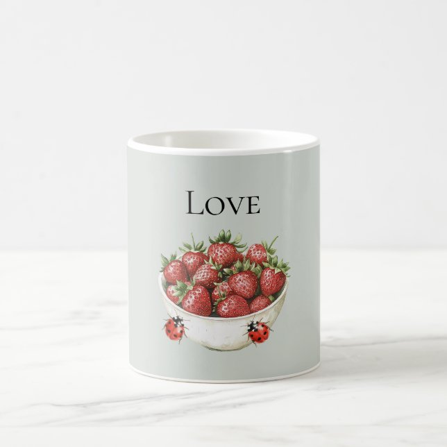 Mint Red Strawberries & Ladybugs Coffee Mug (Center)