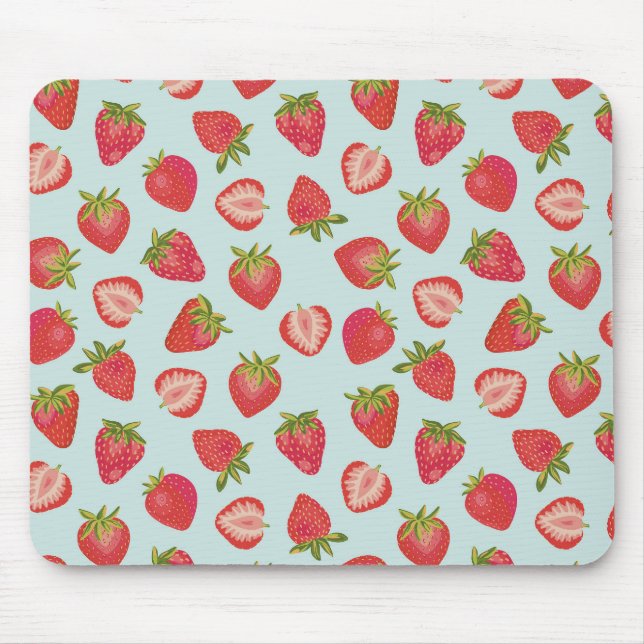 Mint & Red Summer Strawberry Pattern Mouse Mat (Front)