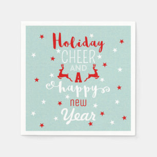 Mint Red White Christmas Typography Holiday Cheer Napkin