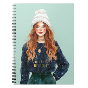 Mint Redhead Blue Sweater Shine Bright Notebook