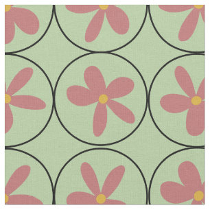Mint Retro Floral Tile Combed Cotton Fabric