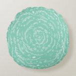 MINT Reversible to Lighter Floral Garland Pattern Round Cushion<br><div class="desc">Beautiful Vintage Heirloom Floral Garland Swirl Weddings  


 Vintage Floral Garland Wedding Wedding Invitations Sweetly illustrated Vintage floral garland elements give this wedding collection an elegant outdoorsy feel. Mr. and Mrs. Pillows with a trendy garland swirl for added comfort and cuteness - so fun! Turquoise trendy wedding colours.   


 


 


 ></div>