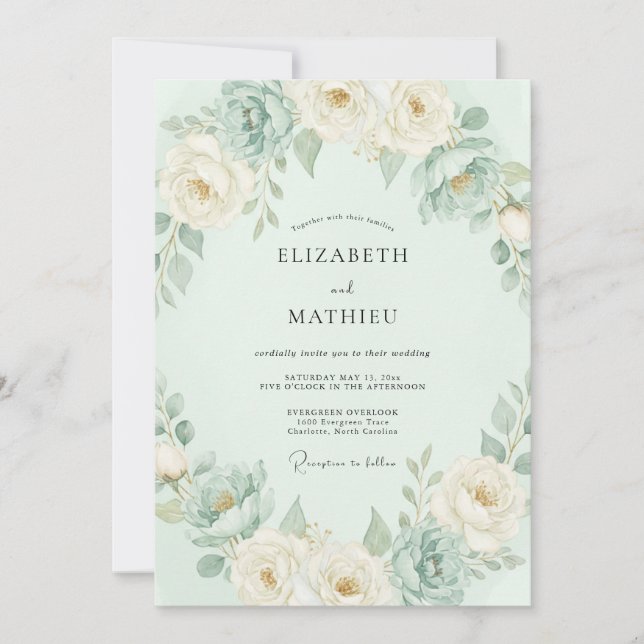 Mint Romantic Floral Wedding Invitation (Front)