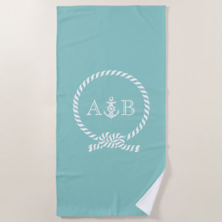 Mint Rope and Anchor Monogrammed Beach Towel