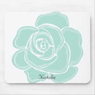 Mint Rose Floral Mouse Mat