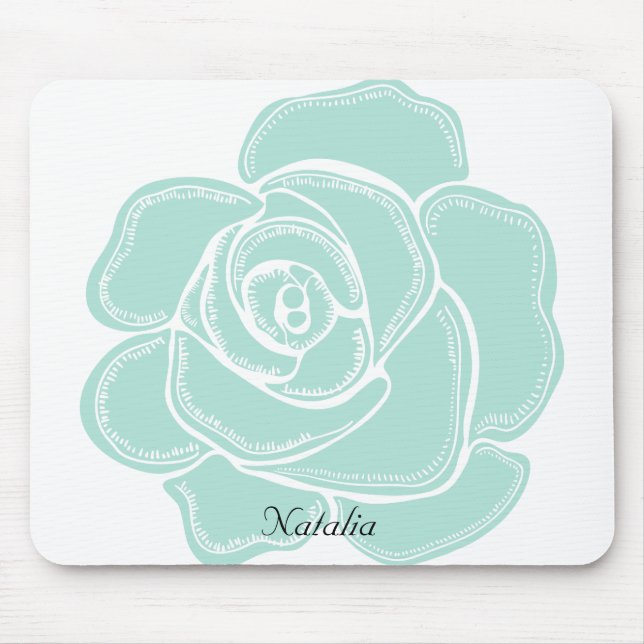 Mint Rose Floral Mouse Mat (Front)