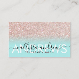 Mint Rose Gold Glitter Ombre Makeup Hair Salon Business Card