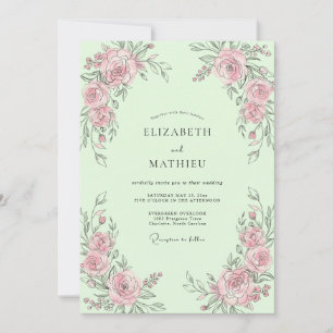 Mint Rosebud Wedding Invitation
