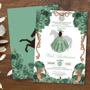 Mint Roses Charro Light Green Vestidos Quinceañera Invitation