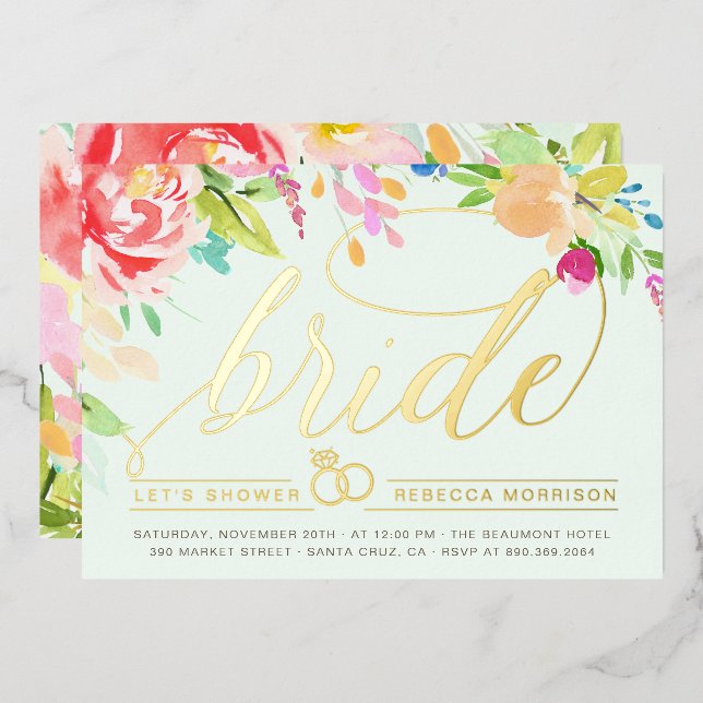 Mint | Roses & Gold Diamond Ring Bridal Shower (Front/Back)