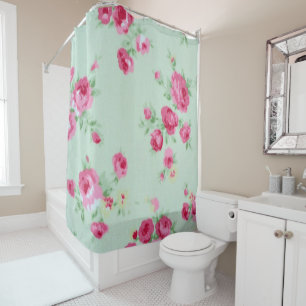 Mint Roses Shabby Chic Shower Curtain