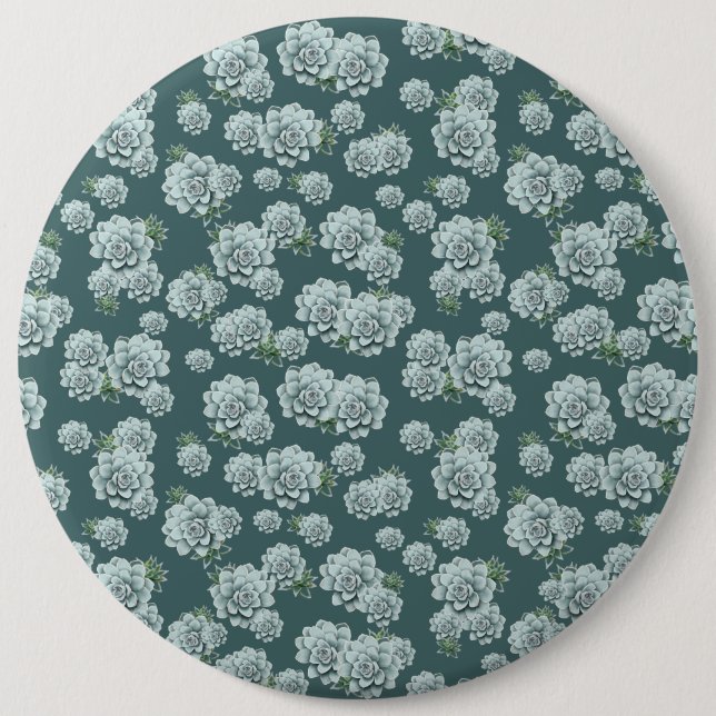 Mint Rosette Succulents Repeat Print on Pine Green 6 Cm Round Badge (Front)