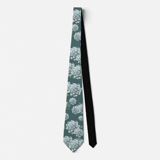 Mint Rosette Succulents Repeat Print on Pine Green Tie (Front)