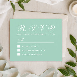 Mint RSVP Budget Green White Wedding Response Card