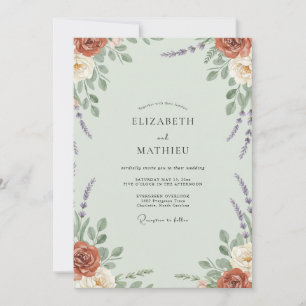 Mint Rust Peony Wedding Invitation
