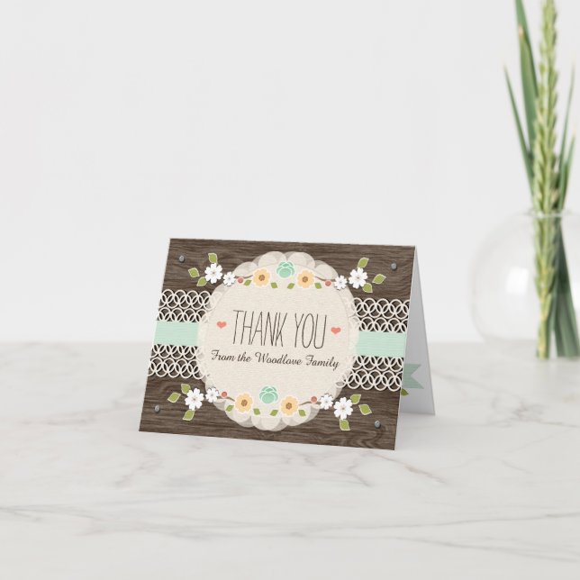 MINT RUSTIC FLORAL BOHO BABY SHOWER THANK YOU CARD (Front)
