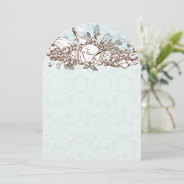 Mint Rustic Forest Birds Oak Tree Scroll Wedding Invitation (Standing Front)