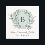 Mint Rustic Monogram Wreath Paper Cocktail Napkin<br><div class="desc">Perfect for a rustic country barn wedding with a modern twist,  this wedding suite features a hand-drawn wreath of branches and the couple's monogram with modern and elegant typography.</div>