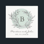 Mint Rustic Monogram Wreath Paper Cocktail Napkin<br><div class="desc">Perfect for a rustic country barn wedding with a modern twist,  this wedding suite features a hand-drawn wreath of branches and the couple's monogram with modern and elegant typography.</div>