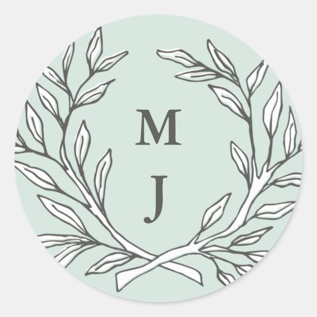 Mint Rustic Monogram Wreath Sticker (Front)