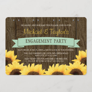 MINT RUSTIC SUNFLOWER ENGAGEMENT PARTY INVITATION
