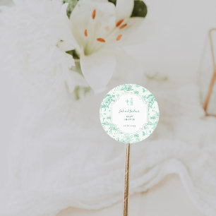 Mint Safari Toile de Jouy Baby Shower Classic Round Sticker