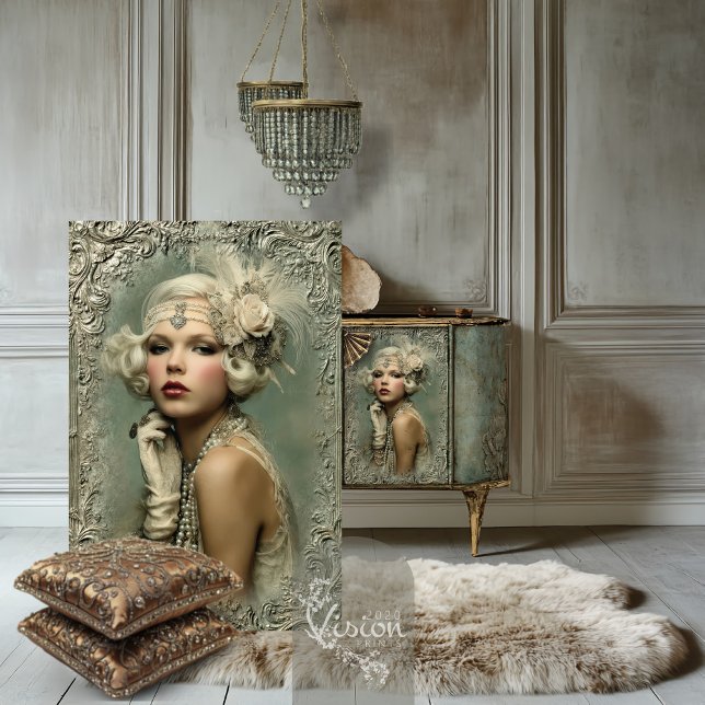 Mint Sage Allure, Gatsby Flapper Roaring 20's Tissue Paper (Sage Mint Blonde Flapper Girl, Roaring 20's, Decoupage Tissue Paper)