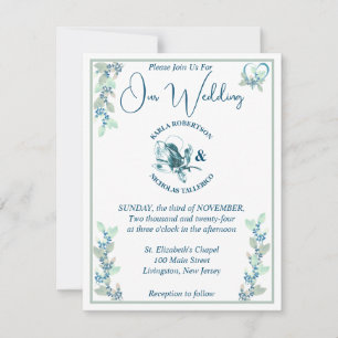 Mint, Sage, and White Floral Wedding Invitation