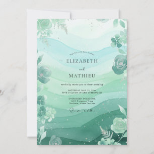 Mint Seafoam Leafy Wedding Invitation