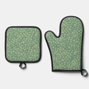 Mint Seafoam Starry Pattern Oven Mitt & Pot Holder Set