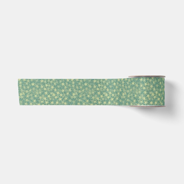 Mint Seafoam Starry Pattern Satin Ribbon (Front)