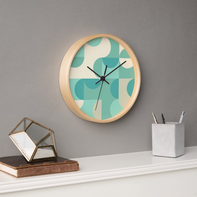 Mint Seafoam Teal Blue Green Retro Art Pattern Clock (Office)