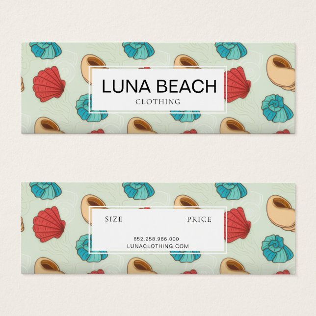 Mint Seashell Pattern Clothing Label Hang Tag  (Front & Back)