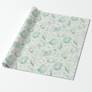 Mint Seashell Watercolor Ocean Pattern Gift Wrap