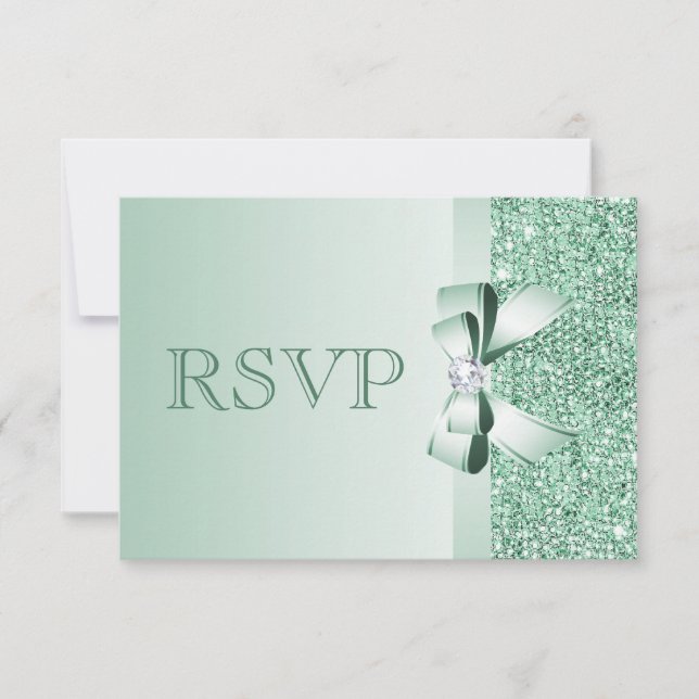 Mint Sequins, Bow & Diamond RSVP Wedding (Front)