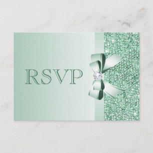 Mint Sequins, Bow & Diamond RSVP Wedding Card