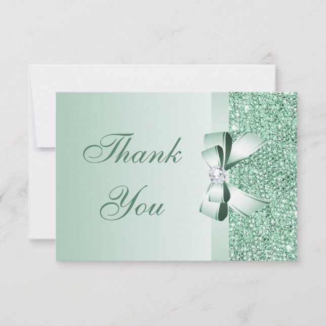 Mint Sequins, Bow & Diamond Thank You Wedding (Front)