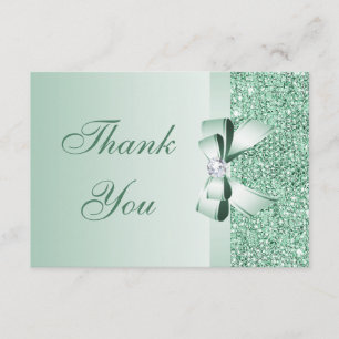 Mint Sequins, Bow & Diamond Thank You Wedding Card