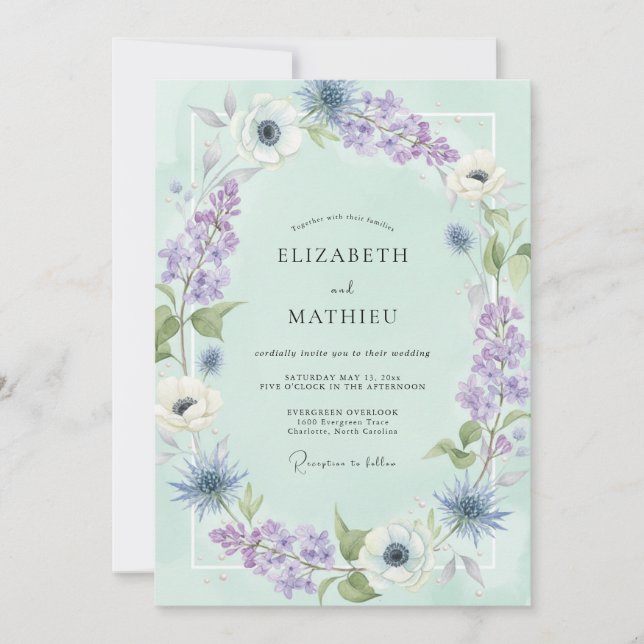 Mint Serene Floral Romance Wedding Invitation (Front)