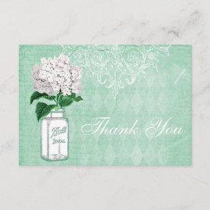 Mint Shabby Chic Jar & Hydrangea Thank You Wedding Card