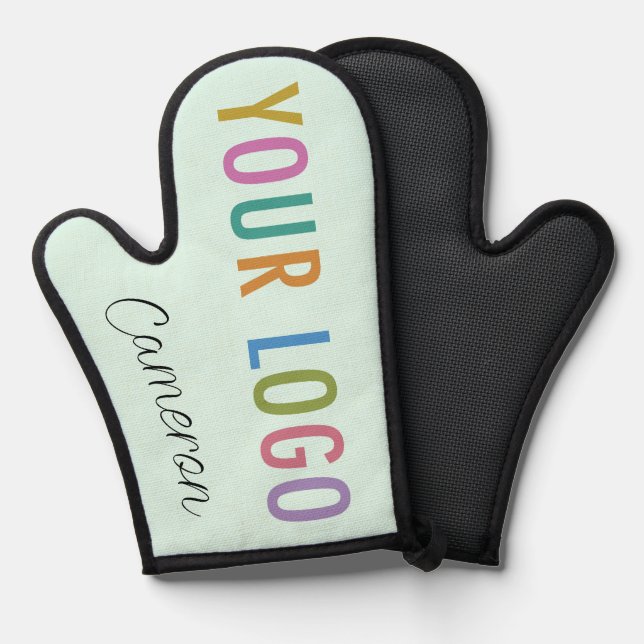 Mint Silicone Oven Mitt with Business Logo & Name (Front/Back)
