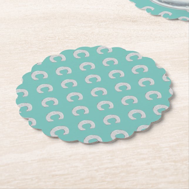 Mint Silver Letter C Paper Coaster (Angled)