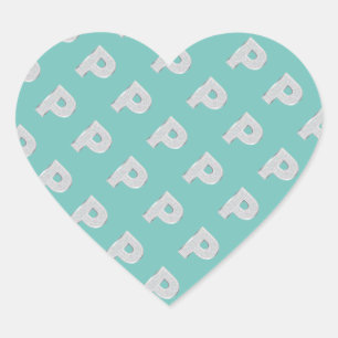 Mint Silver Letter P Heart Sticker