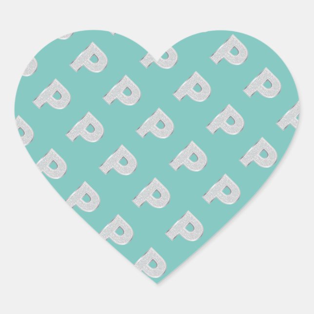 Mint Silver Letter P Heart Sticker (Front)