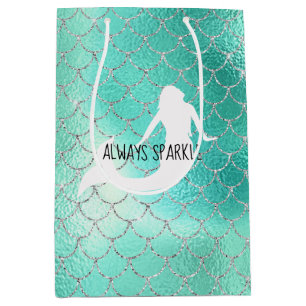 Mint Silver Sparkle Mermaid Medium Gift Bag