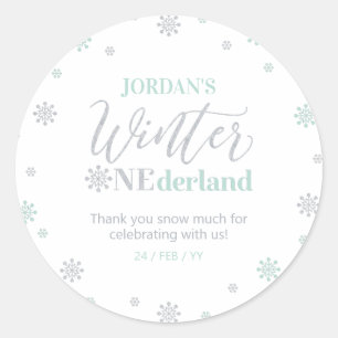Mint Silver Winter onederland Thank you snow much Classic Round Sticker