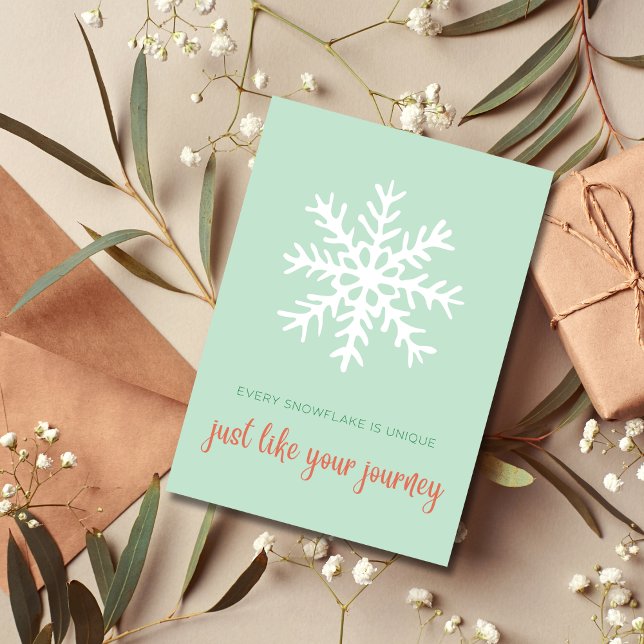 Mint Simple Addiction Recovery Support Christmas Thank You Card (strong journey sober support christmas card pastel green  unique snowflake)