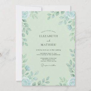 Mint Sky Blue Leafy Wedding Invitation