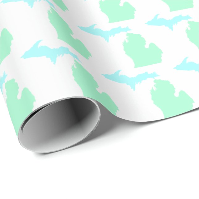 Mint & Sky Blue Michigan State Wrapping Paper  (Roll Corner)